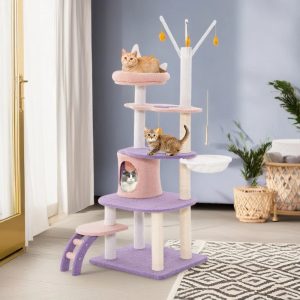 Demi Bonn 62" Cute Cat Tree Tower for Indoor Cats,  Moon and Star Cat Condo with Sisal Scratching Posts,  Plush Perches,  Kitten Cat Tree Tower Activity Center,  Purple