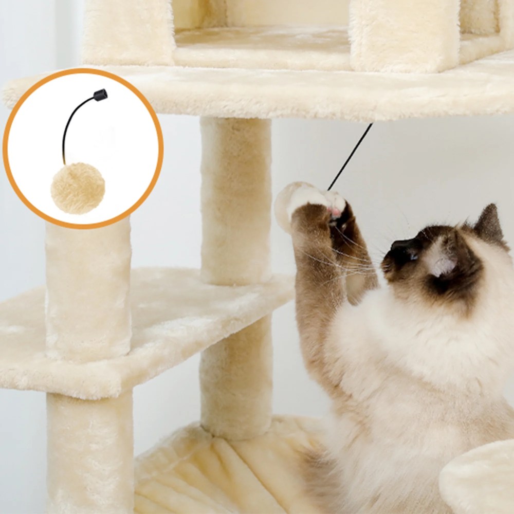 Pefilos 72" Large Cat Tree Tower with Sisal Scratching Post, Indoor Cat Condo for Big Cat Maine Coon, Beige - Image 4