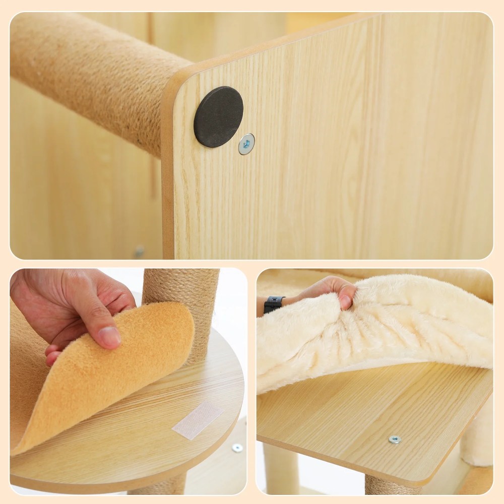Pefilos 71" Wooden Cat Tree Tower for Multiple Cats, Modern Cat Tree House with Cat Condo for Indoor Cats, Beige - Image 4