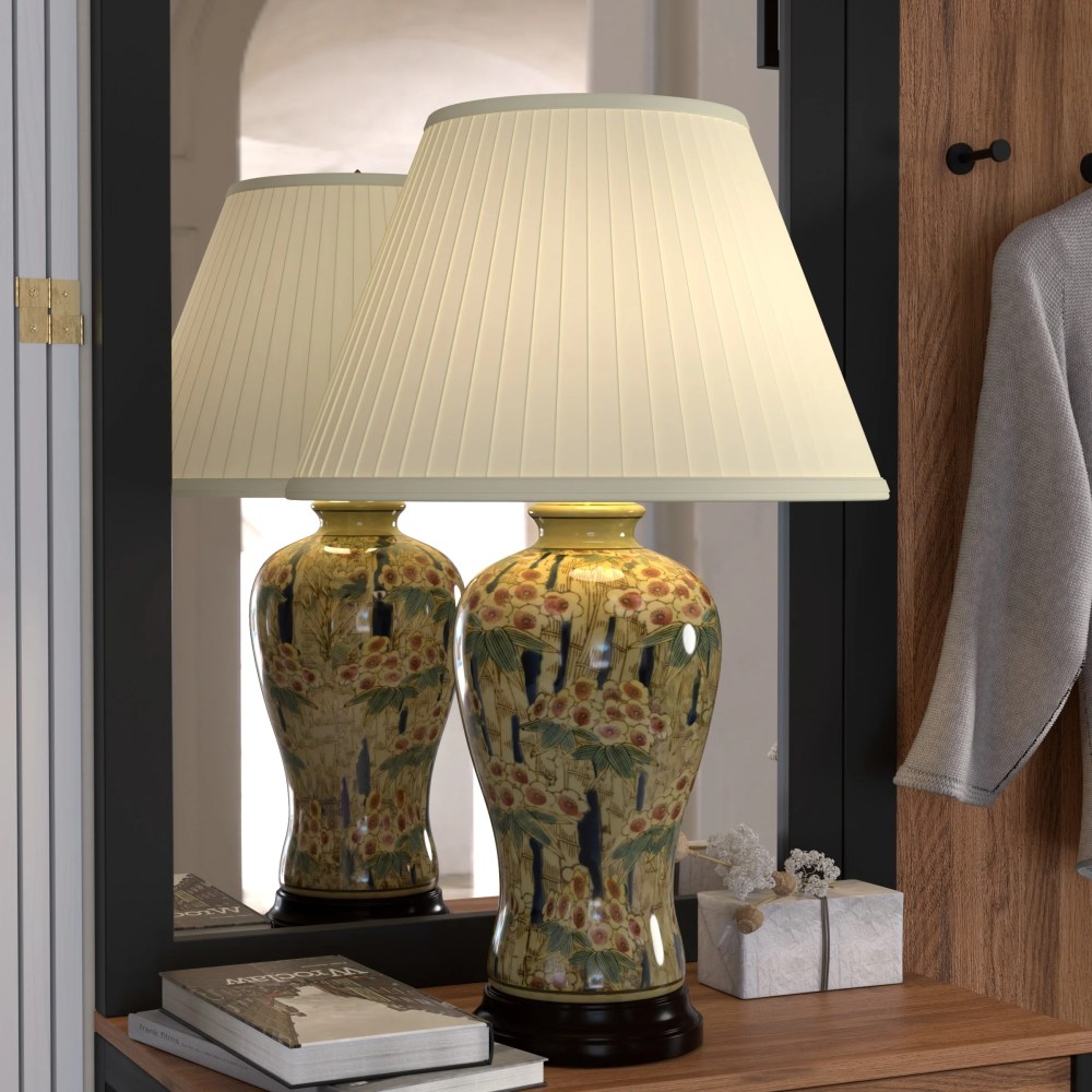 Oriental Furniture 25" Glazed Bamboo Blossom Vase Lamp - Image 2
