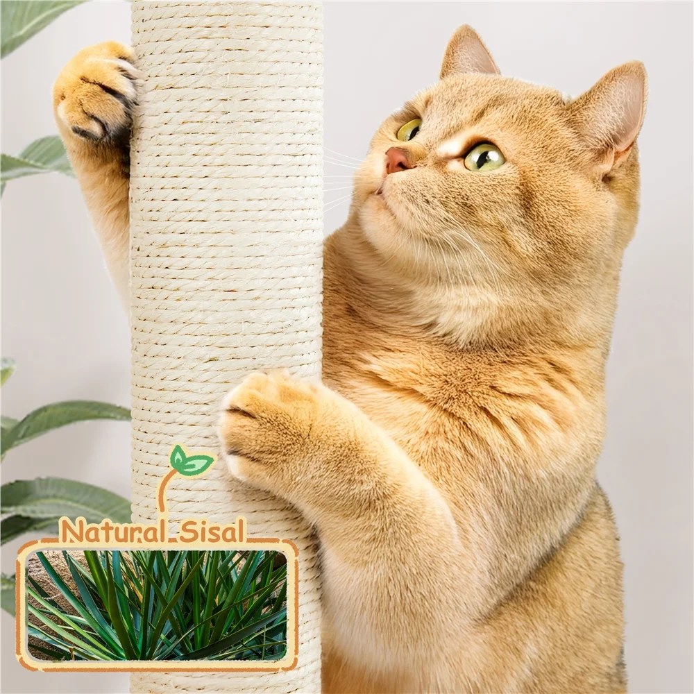 Renwick 36" Tall Rattan Cat Tree with Natural Sisal Scratching Post, Beige - Image 5