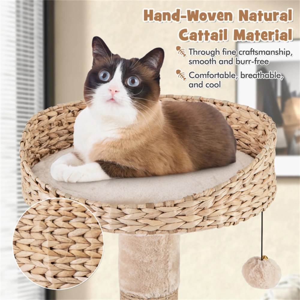Demi Bonn 63" Cat Tree Tower for Indoor Cats, Cat Condo for Large Cats, Modern Cat Tree House Manual Hand Woven with Sisal, Cat Scratching Post, Beige - Image 8