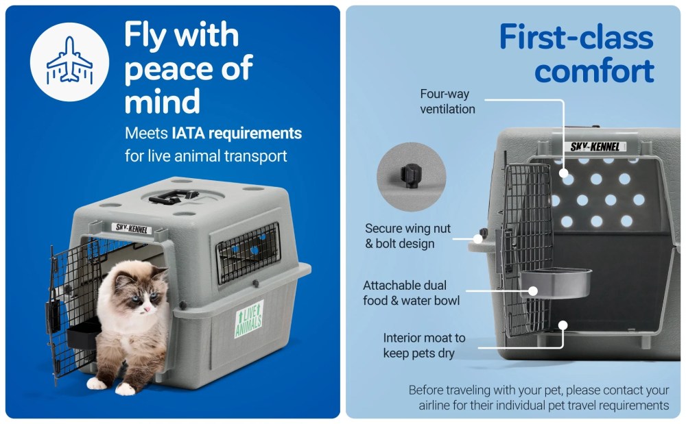 Petmate Sky Kennel for Dogs, IATA Approved, Plastic Travel Carrier, Gray, For Dogs 90-125 lbs, Jumbo Extra Extra Large, 48" x 32" x 48" - Image 8