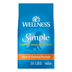 Wellness Simple Limited Ingredient Dry Dog Food for Sensitive Stomachs,  Supports Skin & Coat,  Wholesome Grains,  Natural,  Duck &Oatmeal Recipe,  (26-Pound Bag)