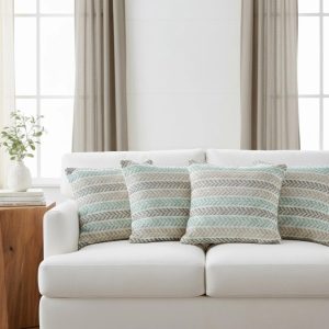 Laddha Home Designs Handwoven Chevron Striped Cotton Throw Pillow Cover - 18" - Gray and Blue - Set