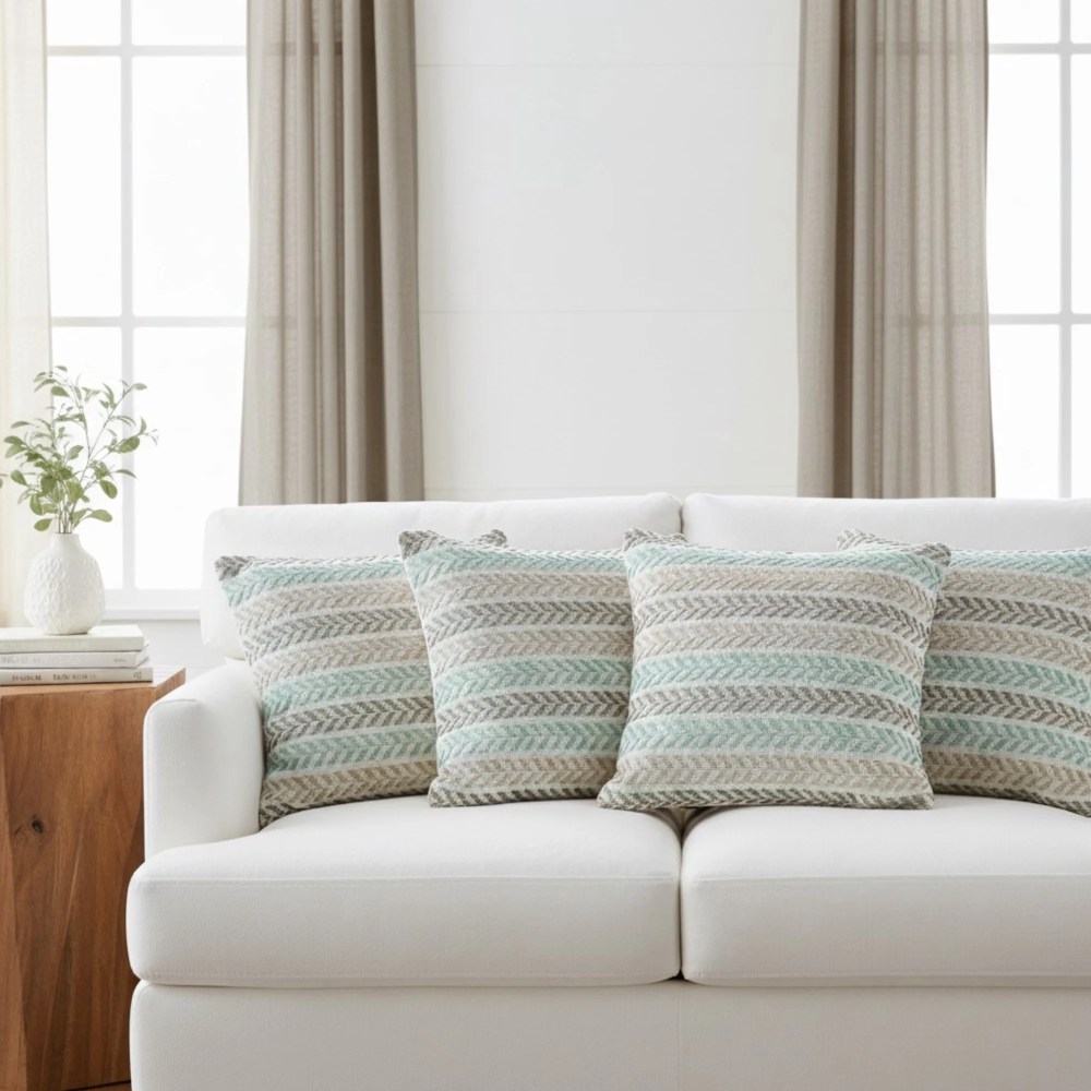 Laddha Home Designs Handwoven Chevron Striped Cotton Throw Pillow Cover - 18" - Gray and Blue - Set