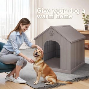 Indoor Outdoor Waterproof Dog House, PP Material, Puppy Shelter with Air Vents and Elevated Floor, Sturdy Dog Kennel for Small to Large Sized Dogs,  Easy to Assemble (Blue,  38.6236.2638.07 Inches)