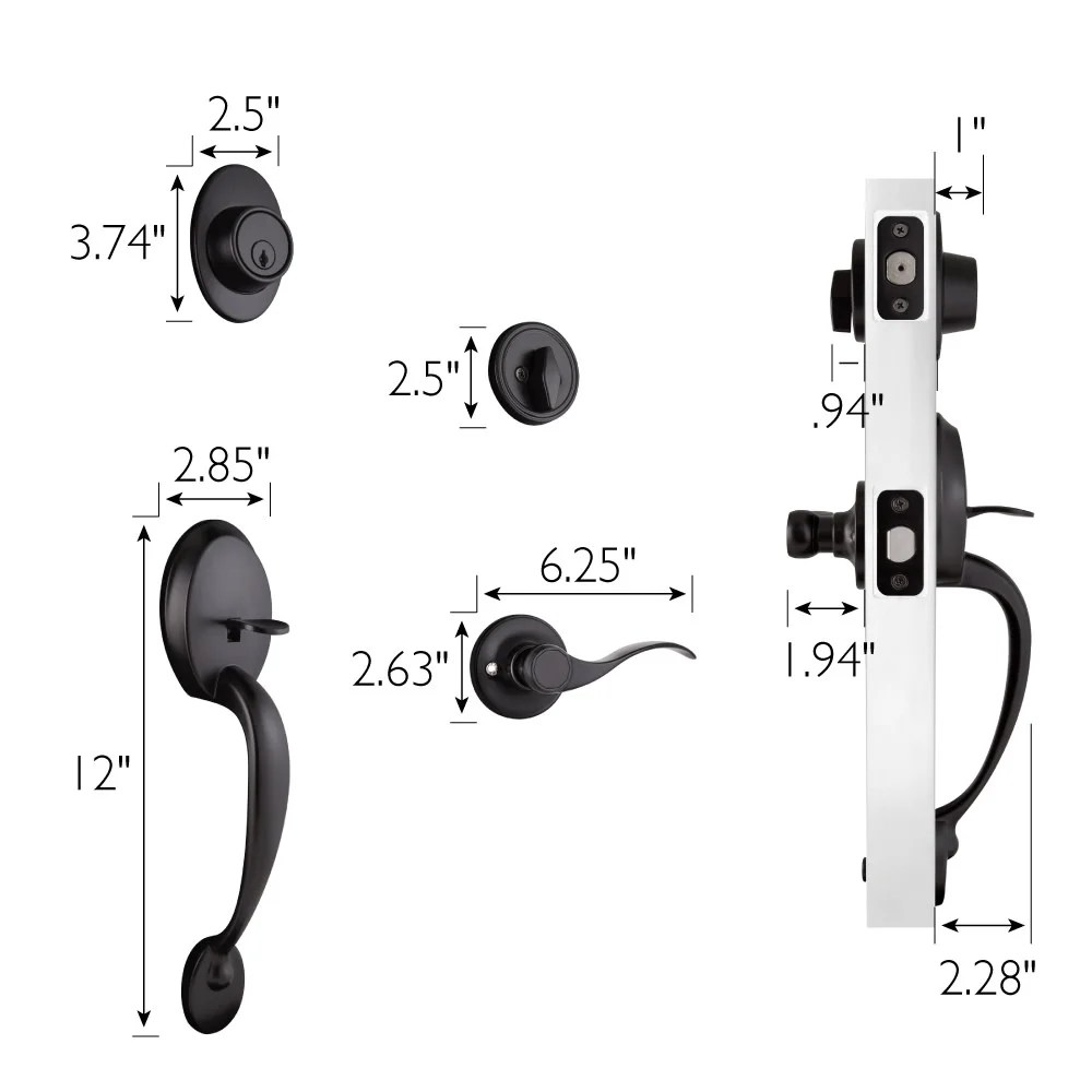 Design House Coventry 2-Way Door Handleset with Springdale Interior Lever and Single Cylinder Deadbolt, Matte Black - Image 6