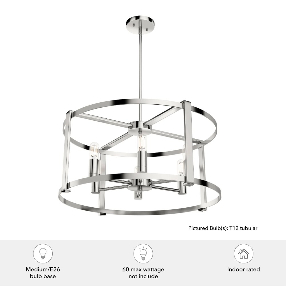 Hunter - Astwood 6-light Polished Nickel, Large Chandelier, Dimmable, Caged Style, Drum Shaped, for Bedrooms, Dining, Living Rooms - 19000 - Image 3