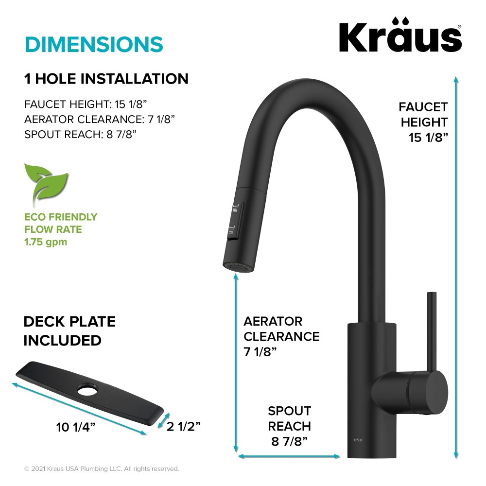 KRAUS Oletto Single Handle Pull Down Kitchen Faucet with QuickDock Top Mount Installation Assembly in Matte Black - Image 5