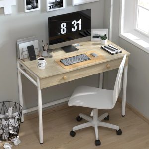 Yoneston 40 Inch Small Computer Desk with 2 Drawers,Vanity Desk with Storage for Bedroom,Home Office Working Table for Bedroom & Small Spaces,Beige