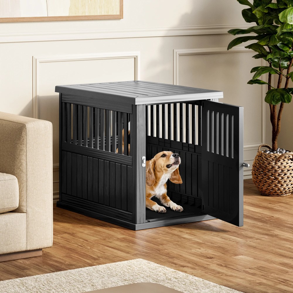 Bifanuo Dog Crate, Decorative Plastic Kennel with Locking Latch for Small to Medium Breeds, Indoor, Black - Image 3