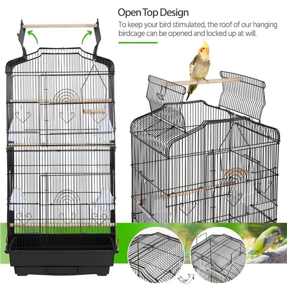 Alden Design Large 41" Metal Bird Cage with Play Top for Parakeets and Lovebirds, Black - Image 2