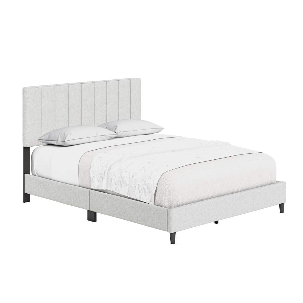Boyd Sleep Leah Off White Linen Queen Size Fully Upholstered Platform Bed Frame with Adjustable Headboard - Image 8