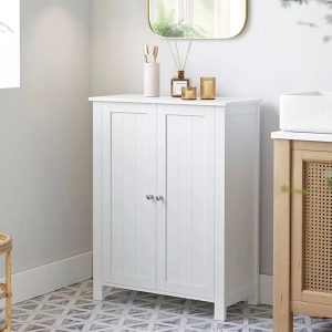 Zimtown Freestanding Bathroom Cabinet,Wooden Storage Cupboard with Double Doors,White Finish