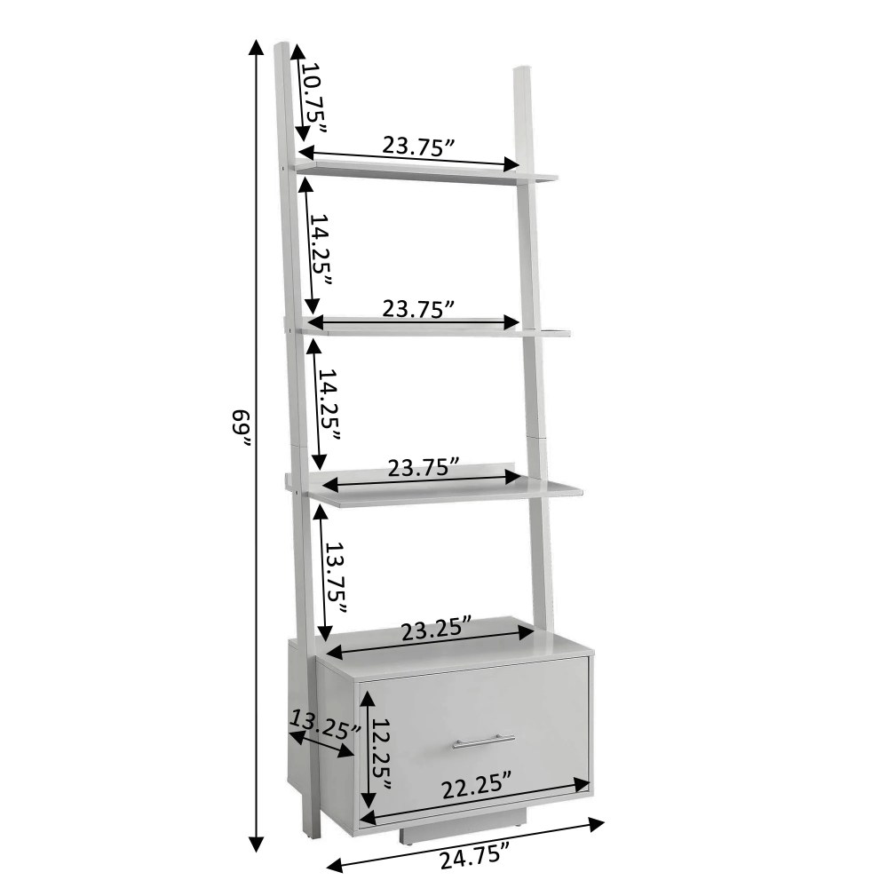 Convenience Concepts American Heritage Ladder Bookcase with File Drawer, White - Image 4