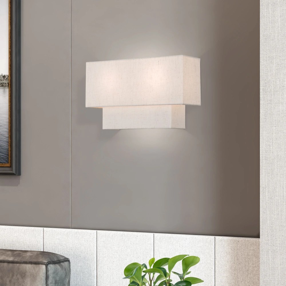 Livex Lighting 2-Light Metal & Fabric ADA Wall Sconce in English Bronze/Oatmeal - Image 3