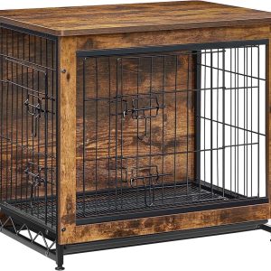 Wooden Dog Crate Furniture, Double-Doors Kennel for Dogs Indoor up to 30 lb,  Removable Tray,  End Table Dog Crate for Decoration 27.2"L x 20.1"W x 23.6"H,  Rustic Brown