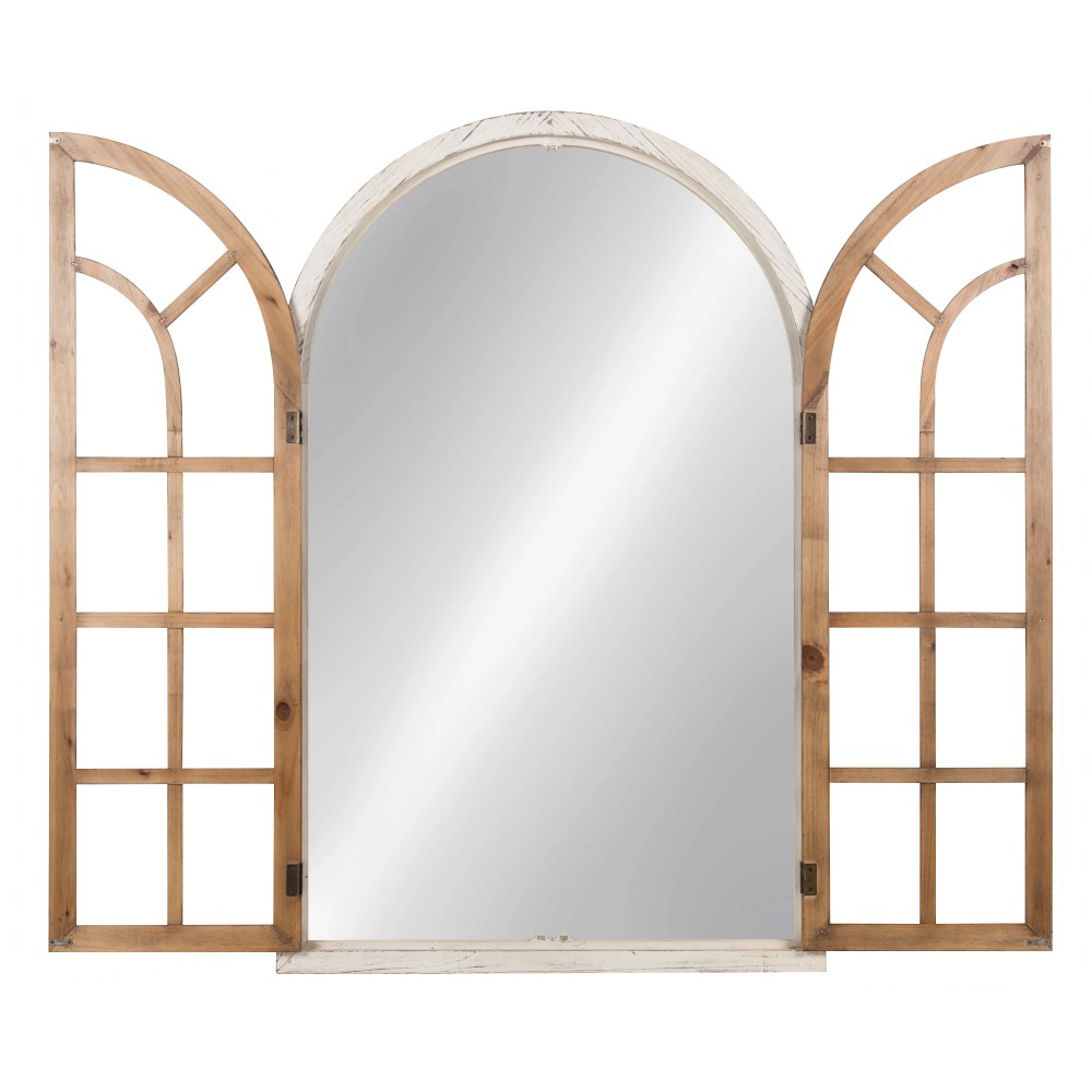 Kate and Laurel Boldmere Large Traditional Wood Windowpane Arch Mirror, 2844, Rustic Brown and White - Image 2