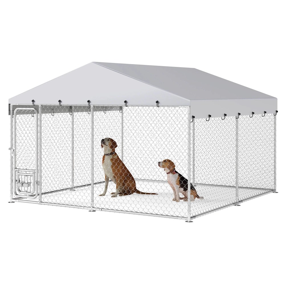 Dextrus 10'x10" Large Outdoor Dog Kennel, Outdoor Dog Enclosure with Rotating Feeder Bowls & Roof, Heavy Duty Dog Kennel for Backyard Farm - Image 4