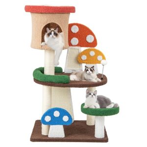 YYAo Large Cat Tree,  Luxury Cat Tower Cat Condo,  Cat Play House,  4-In-1 Mushroom Cat Tree with Condo Spring Ball and Sisal Posts-Multicolor