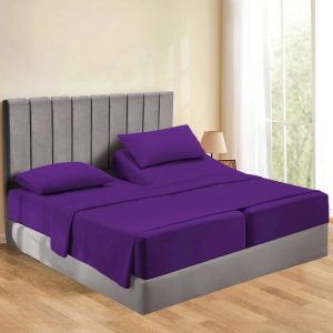 1000 Thread Count 5 Piece Split King Sheets Sets Set ( 2- Twin XL Fitted Sheets 1-Flat sheet and 2-Pillow covers ) with 15" deep pocket for Adjustable Bed Color Purple Solid