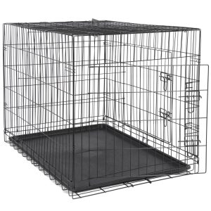 ZENSTYLE Durable 42" Dog Crate Kennel Folding Metal Pet Cage With Tray Pan 2 Door Black For Home