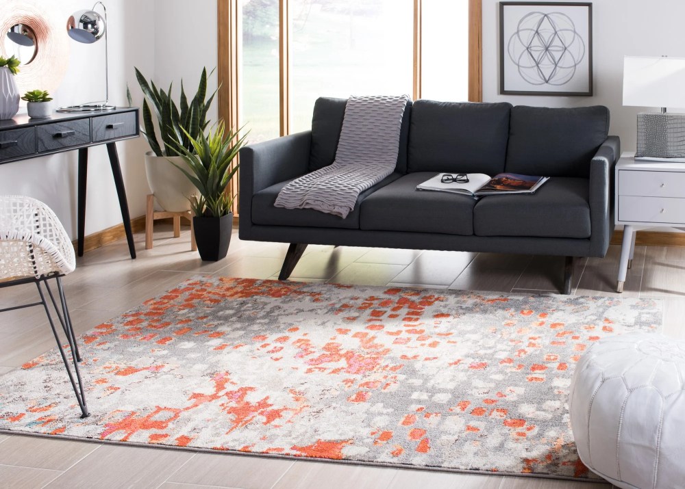 SAFAVIEH Madison Candelario Abstract Polka Dots Area Rug, Grey/Orange, 6" x 9" - Image 4