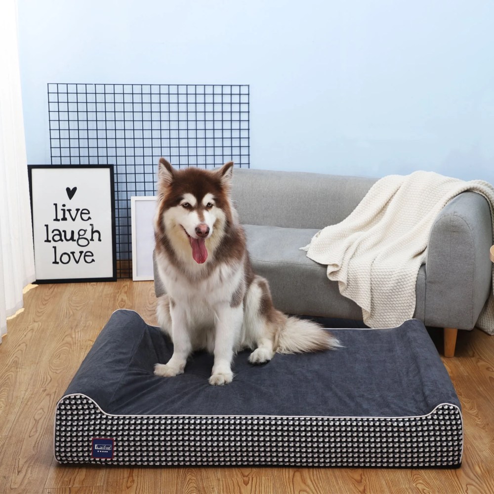 Laifug Extra Large Dog Bed with Orthopedic Memory Foam, Dog Pillow, Waterproof Liner & Washable Cover (Black, XL) - Image 2