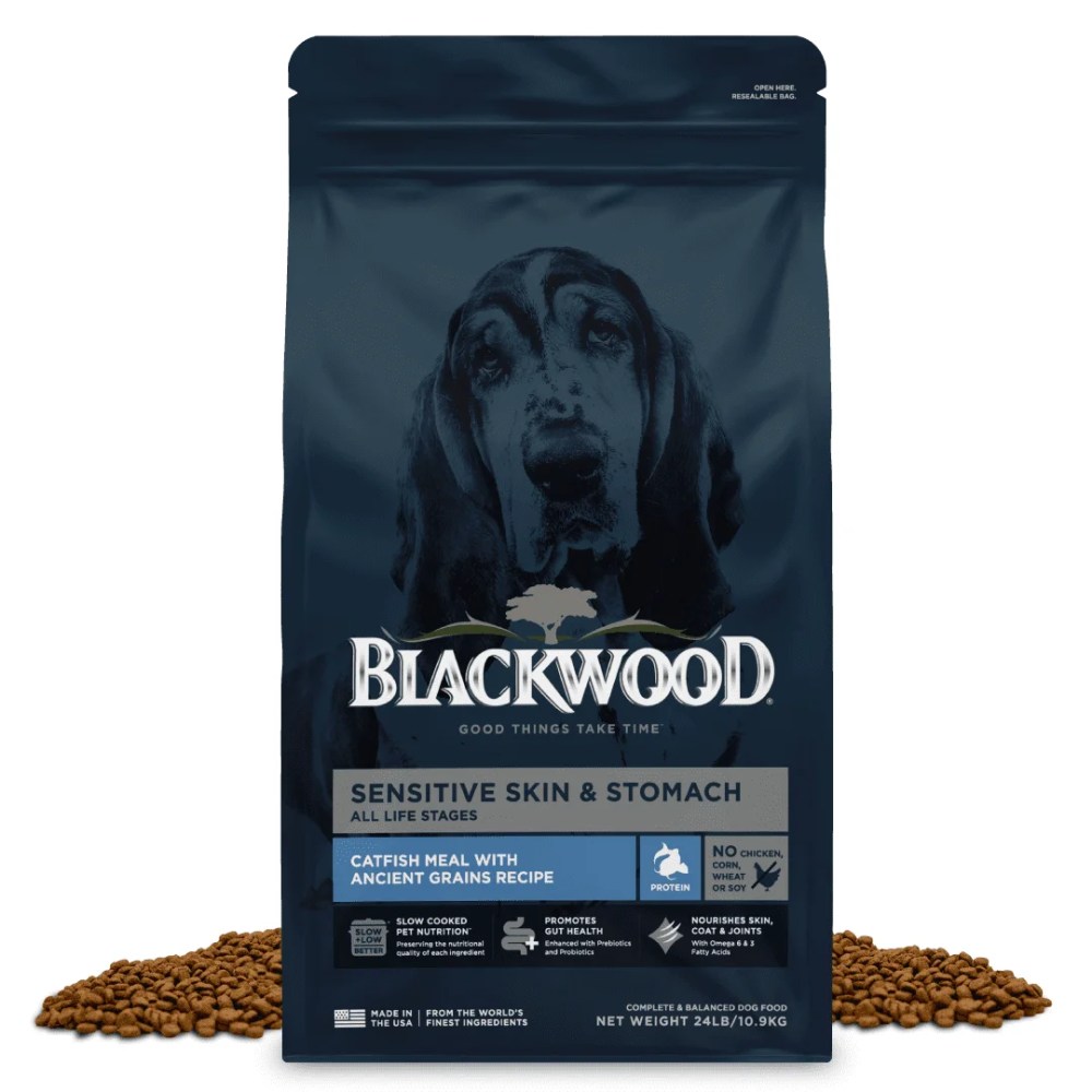 Blackwood Dry Dog Food for Sensitive Skin & Stomach, Catfish Meal with Ancient Grains, 24 lb