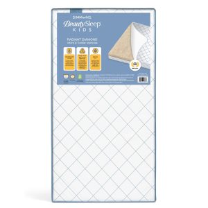 Simmons BeautySleep Kids Radiant Diamond Extra Firm Crib And Toddler Mattress, GREENGUARD Gold Certified, Sustainably Sourced Fiber Core, Waterproof, White/Blue