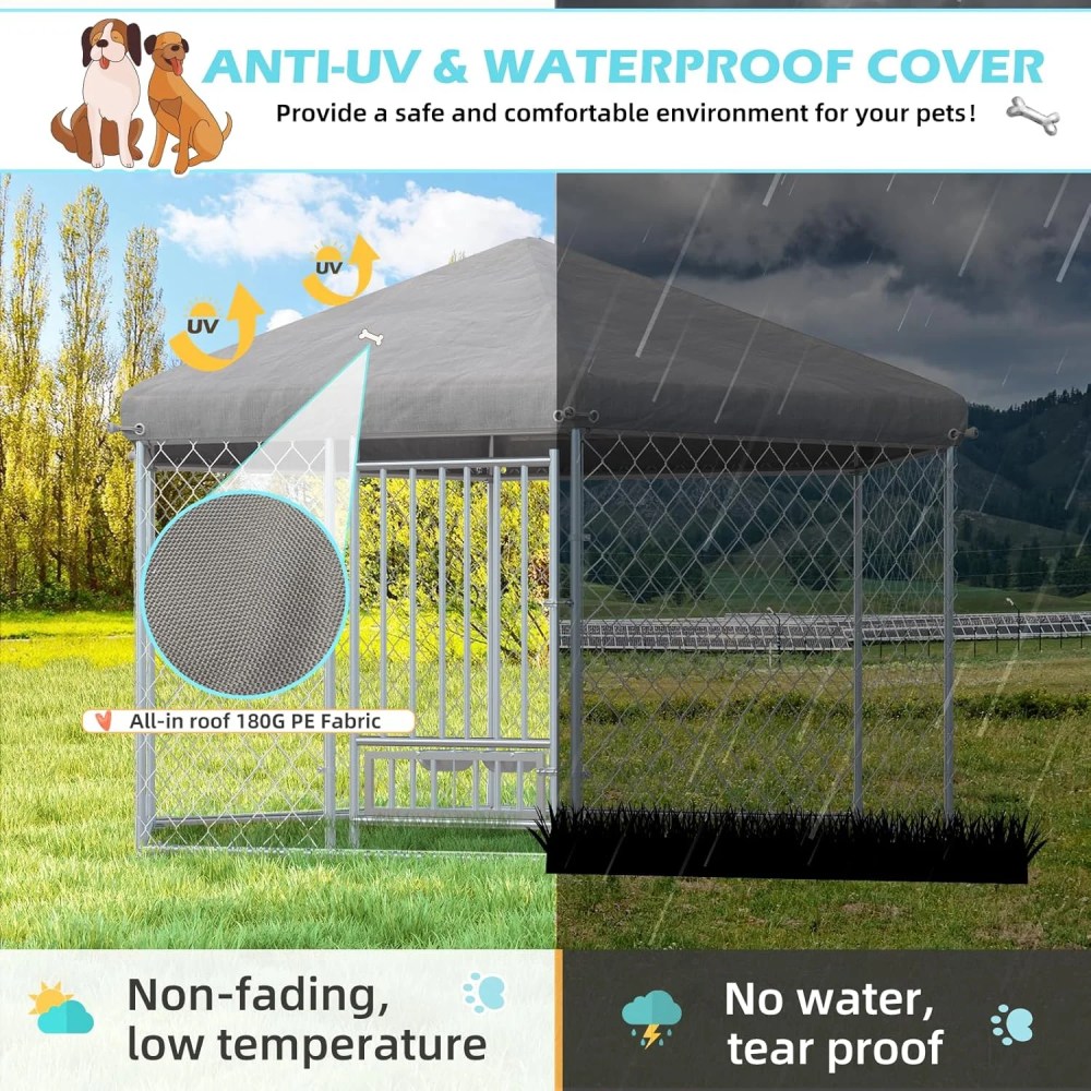MELLCOM 9'x8'x6" Dog Cage, Dog Kennel Outside, Large Dog Pen, Dog Fence Outdoor for Yard, Sliver - Image 6