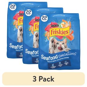 (3 pack) Purina Friskies Seafood Sensations Dry Cat Food Flavors of Salmon,  Tuna,  Shrimp and Seaweed,  22 lb Bag