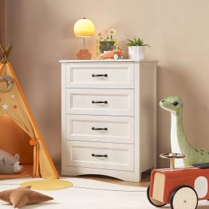 Wooden Chest of Drawers for Bedroom,Noelse Small 4 Drawer Dresser Bedroom Storage Cabinets with Drawers for Categorized Storage,White
