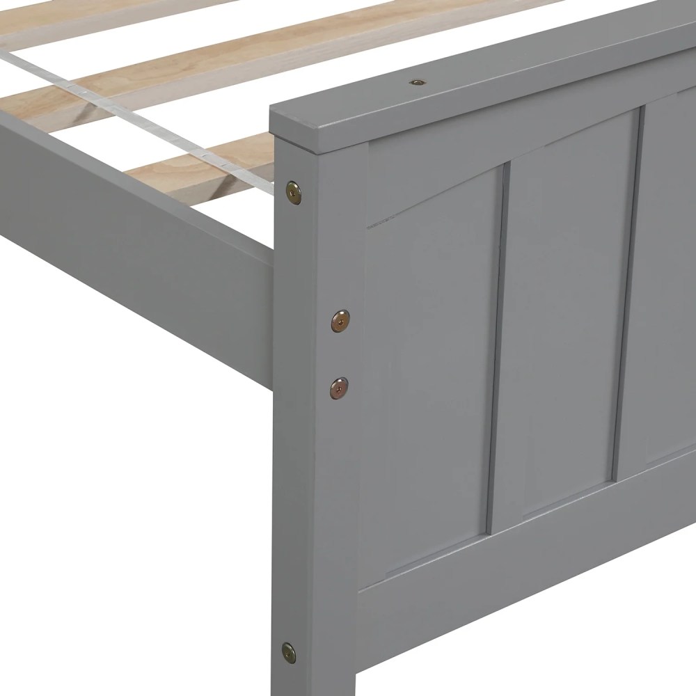 Aukfa Platform Bed, Twin Bed Frame with Headboard, Wooden - Gray - Image 3