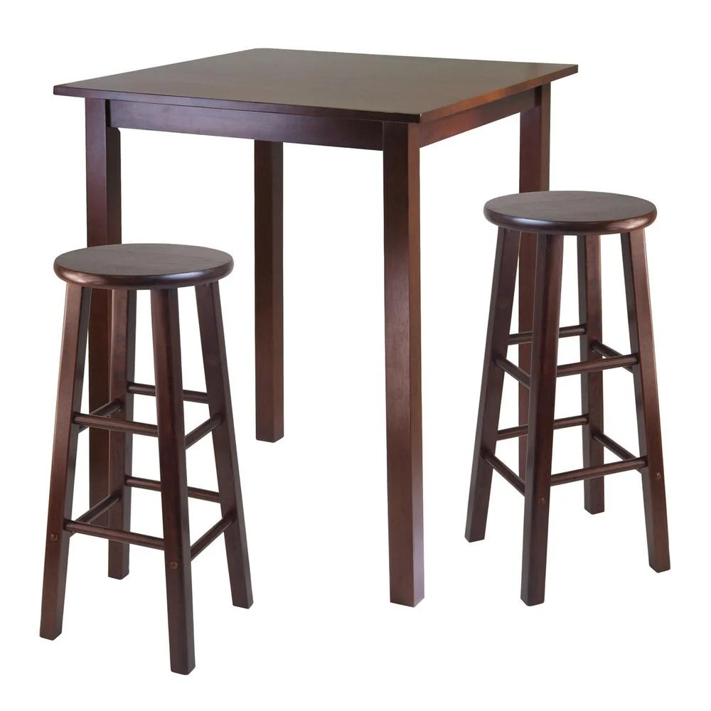 Winsome Wood Parkland 3-Pc High Dining Table with 2 Square Leg Bar Stools,Walnut