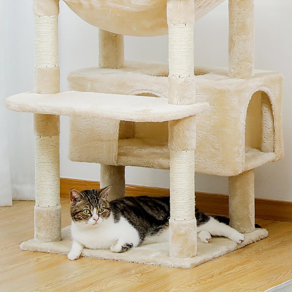 Pefilos 72" Large Cat Tree Tower with Sisal Scratching Post, Indoor Cat Condo for Big Cat Maine Coon, Beige - Image 5