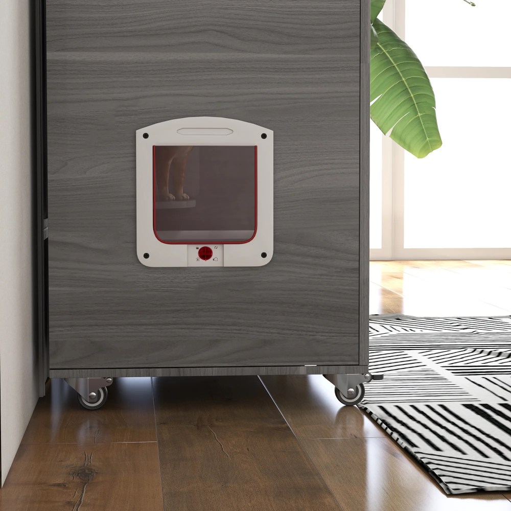 PawHut Cat House with Cat Tree Kitty Cage with Scratching Posts Condo Wheels Flap Door, Gray, 31.5" x 20" x 48.5" - Image 5