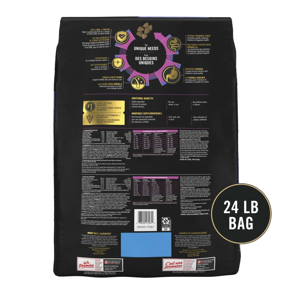 Purina Pro Plan Sensitive Skin and Sensitive Stomach Dog Food Lamb and Oatmeal Formula, 24 lb Bag - Image 12