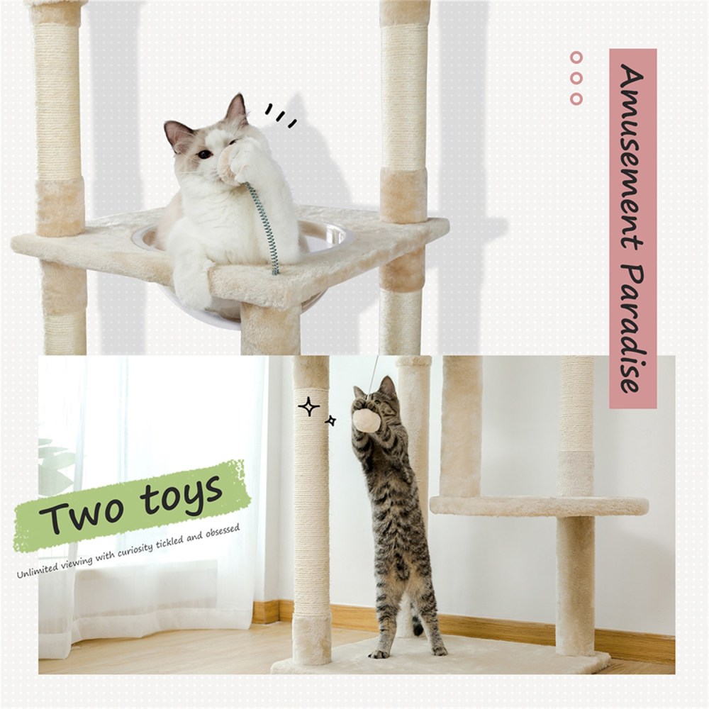 Pefilos Floor to Ceiling Cat Tree for Indoor 92.9"-101.6" Height Adjustable Cat Tower Tall Kitty Climbing Play House with Scratching Posts, Cozy Cat Condo, Perches and Large Hammock, Beige - Image 2