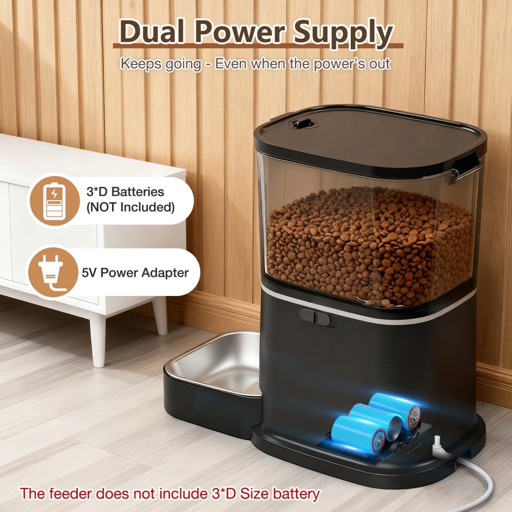 Automatic Cat Feeder with Camera, 5G WiFi Smart Food Dispenser, APP Remote Control, Timed Portion Feeding, Large Capacity Dog Cat Automatic Feeder, Black - Image 2
