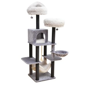 "Catry 63"" 7-Level Gray Cat Tree Tower for Large Cats with Hammock,  Scratching Post,  Plush Perches,  LED Ball"