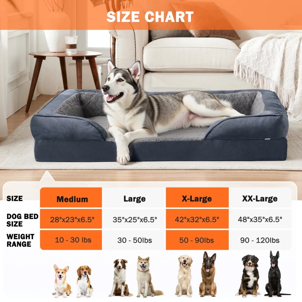 Extra Large Orthopedic Dog Bed, Waterproof Dog Couch Bed with Removable Washable Cover, Dog Sofa Bed X Large, Egg-crate Foam, Waterproof Lining, Nonskid Bottom, Gray, 42in - Image 6