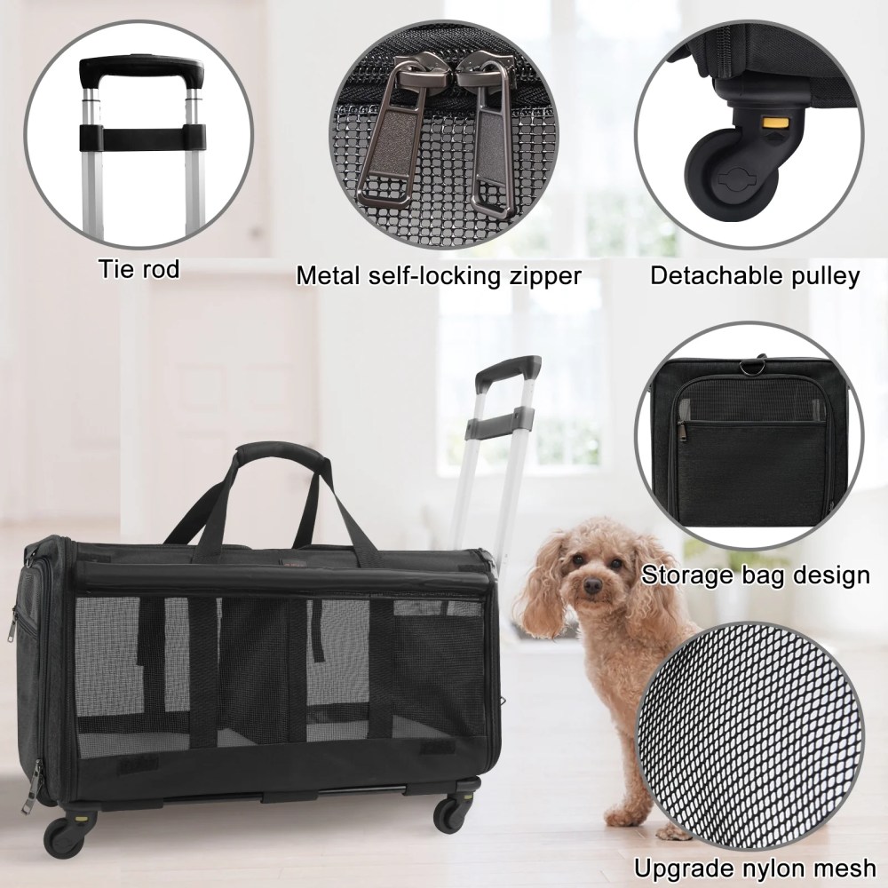 ELEGX Double-Compartment Pet Rolling Carrier with Wheels for 2 Pets, for Up to 35 LBS, Cat Rolling Carrier for 2 Cats, Super Ventilated Design, Ideal for Traveling/Hiking /Camping - Image 5