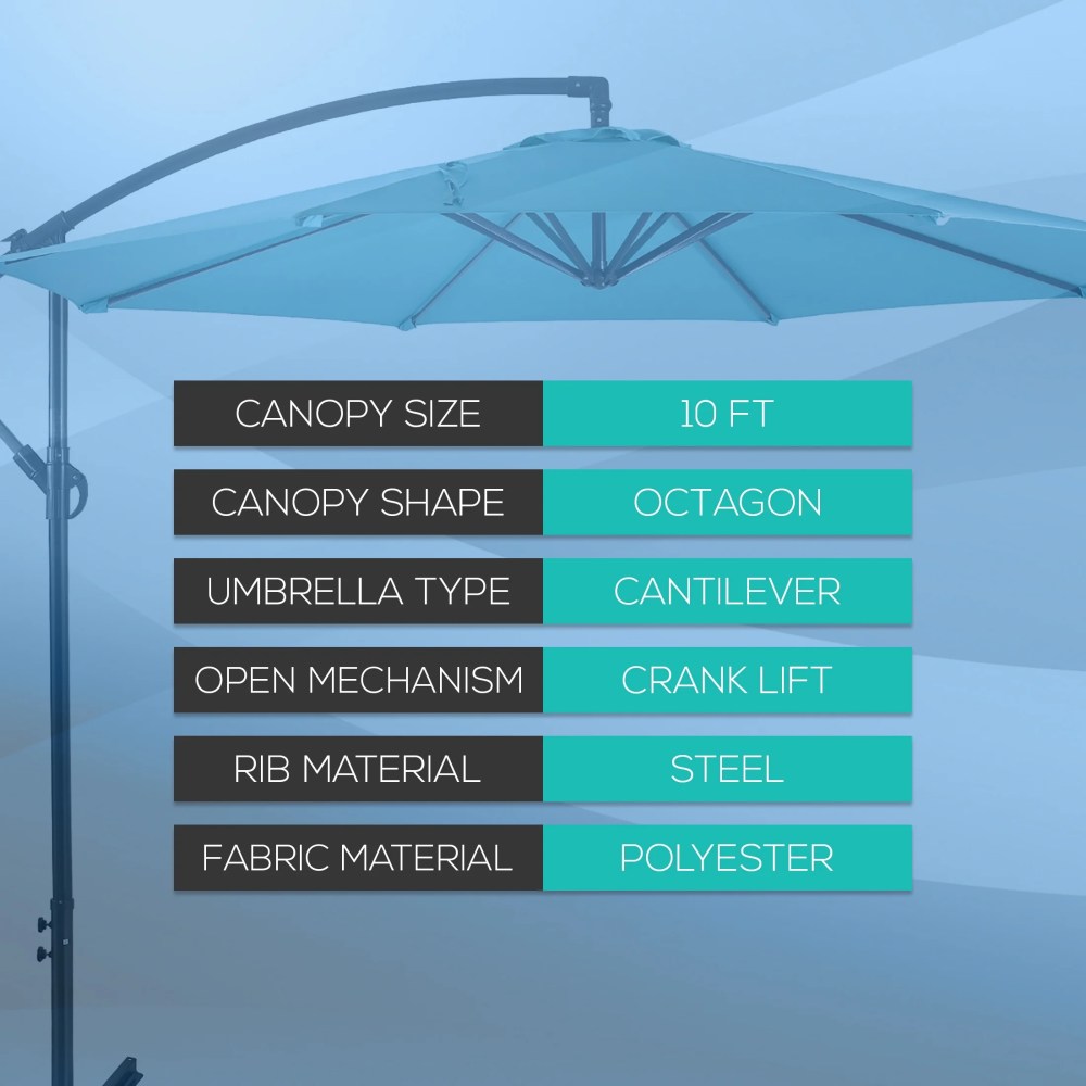 Westin Furniture 10 ft Cantilever Hanging Patio Umbrella Turquoise - Image 5