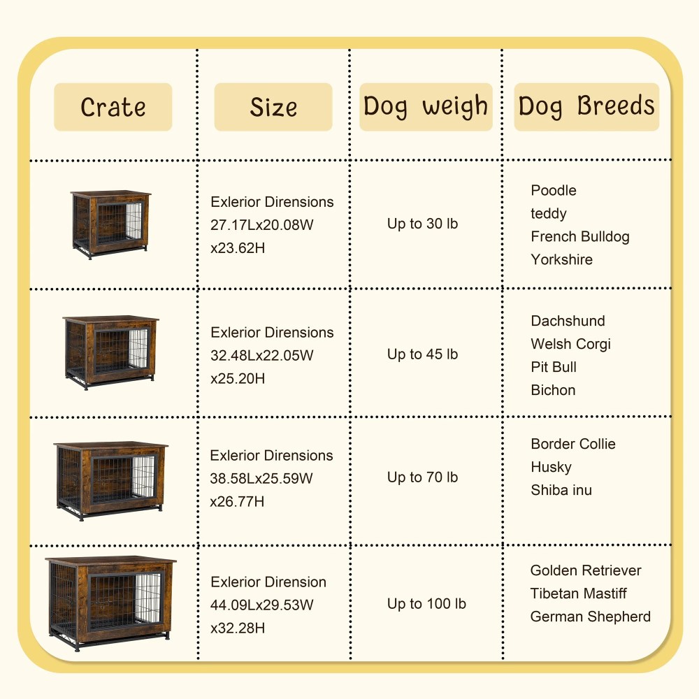 Walsunny Wooden Dog Crate Furniture, Double-Doors Kennel Indoor with Divider and Removable Tray, End Table Dog Crate for Decoration 38.6"L x 25.6"W x 26.8"H, Brown - Image 5