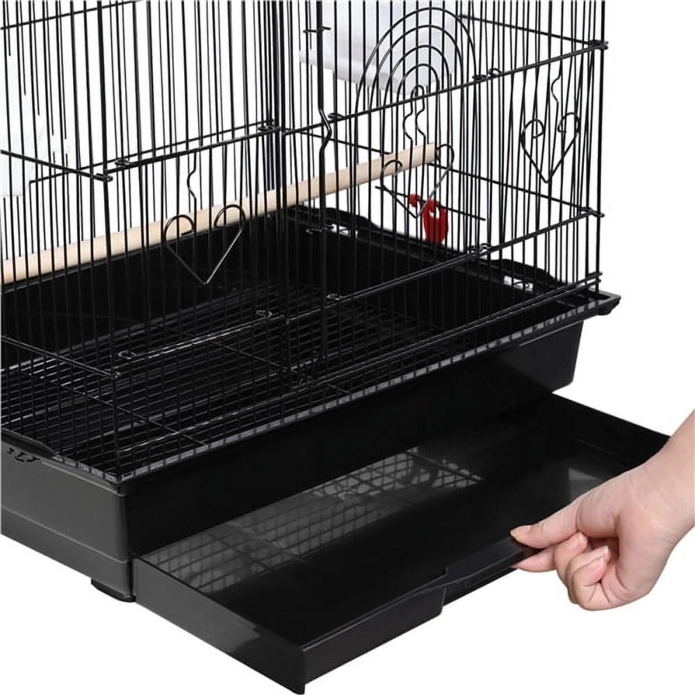 Alden Design Large 41" Metal Bird Cage with Play Top for Parakeets and Lovebirds, Black - Image 12