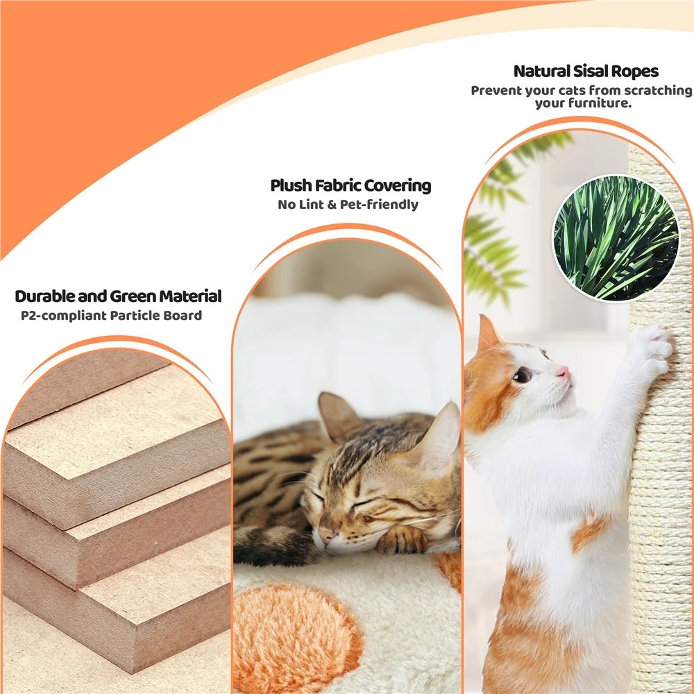 Yaheetech 65"H Cat Tree Paw-Shaped Play Tower, Beige - Image 7