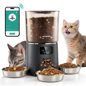 Vacqueen Automatic Pet Feeders with 3 Bowls,  Cat Food Dispenser,  6L Capacity,  WiFi Remote Feeding