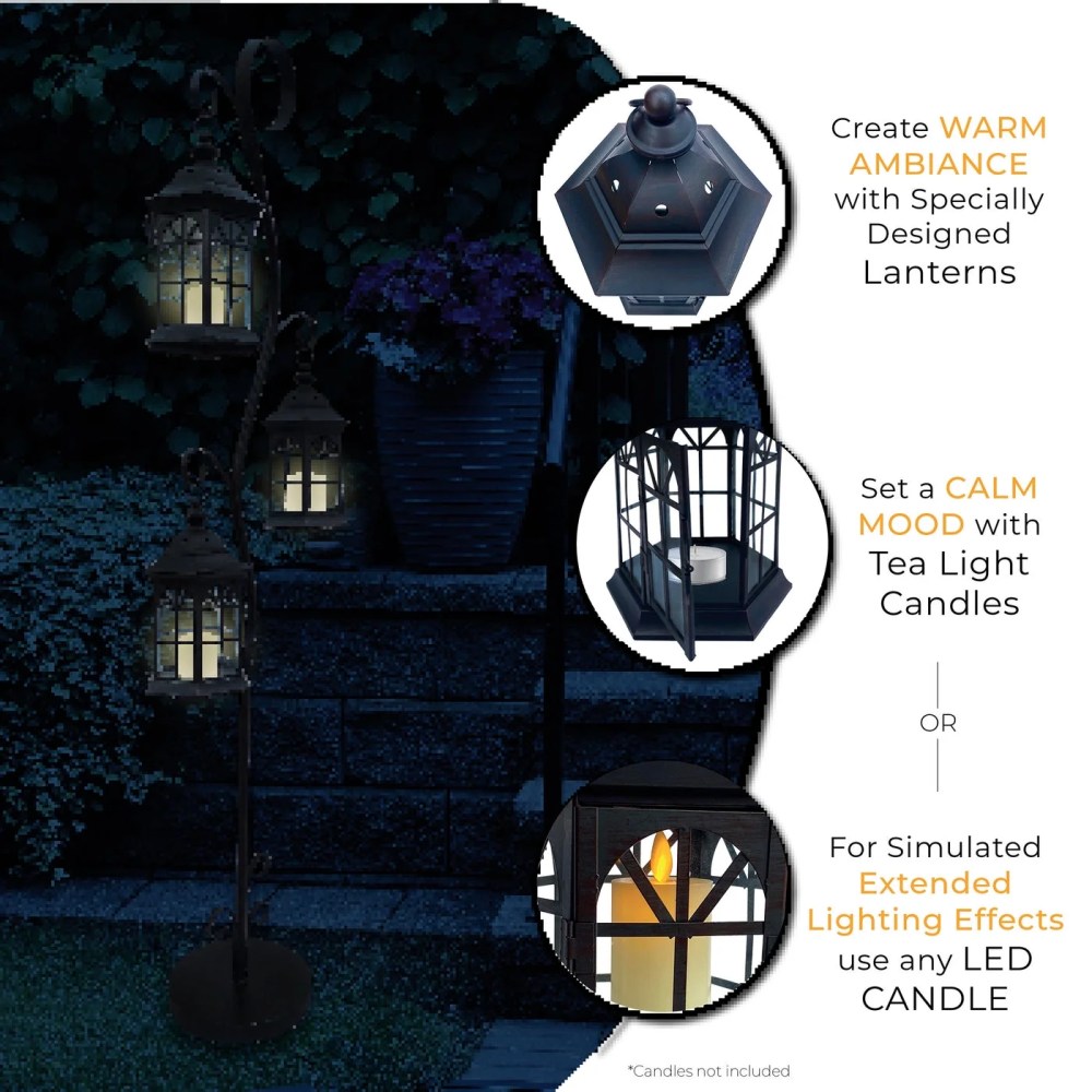 71 Inch Three Tier Steel Lantern Stand/Hanger - Backyard Expressions - Image 5